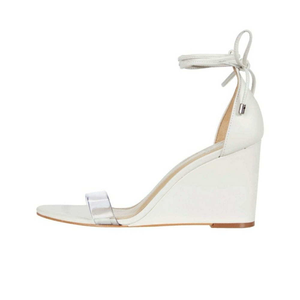 🟡Clearance Sale Vince Camuto Women  Stassia Wraparound Wedge Sandal WHITE/CLEAR - Picture 4 of 7